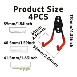 Runseaway 4Pcs Heavy Duty Garage Storage Utility Hooks, Wall Mounted Organizer U-Shaped Hangers for Hanging Tools, Ladders, Hoses, Bikes, and Garden Equipment (Orange)