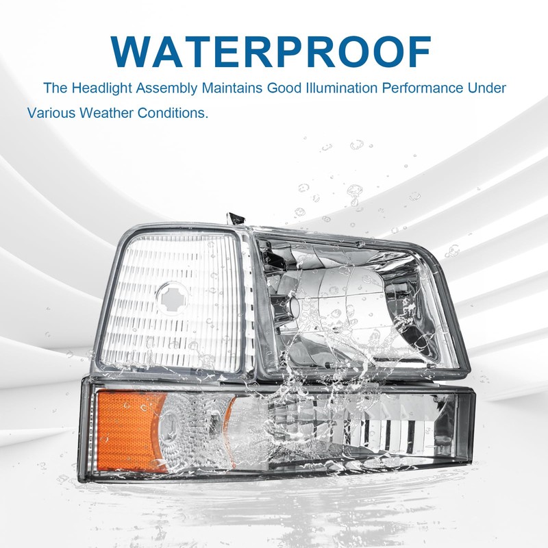 Fullux Headlights for Ford F150 F250 F350 Bronco 1992 1993