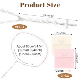 QMLING Pack of 2 Rosary Necklaces, Rosary Catholic with Cross and Mary Picture, Rosary with 2 Button Bags, Christian Prayer Chain for Prayer Gifts (White and Pink), Glass Zinc, No Gemstone