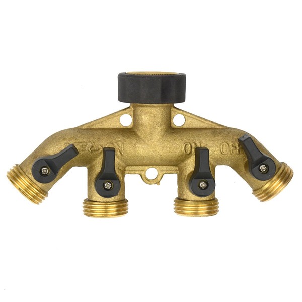 Brass Fittings 4 Way Male Connector With Individual On/Off Valves