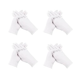 GJNMYSD 4 Pairs White Cotton Gloves, Thickened Stretchable Moisturising Gloves for Dry Hands Eczema, Soft and Resuable Safety Works Glove for Guard, Parade, Jewellery, Film Photo, Coin Inspection