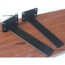 4 Pack - 8 inch Black Hidden L Shelf Bracket (1/5 Inch Thicked) Iron Shelf Brackets, Metal Shelf Bracket, Industrial Shelf Bracket, Modern Shelf Bracket, Metal L Brackets for Shelves Support