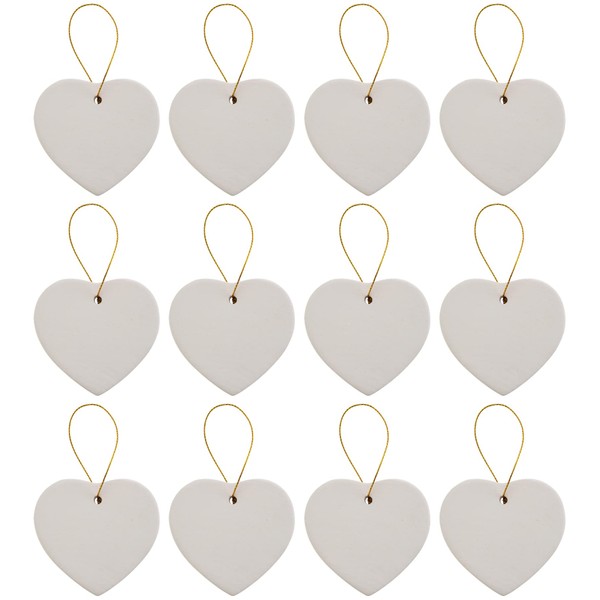Ready to Paint DIY Ceramic Bisque Heart Ornaments with Hanger
