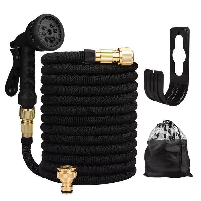 Expandable Garden Hose Kit with 8-Pattern Spray Gun, Metal Connectors,