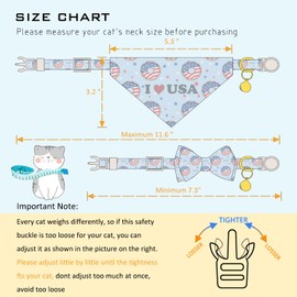 Faygarsle 2 Pack Patriotic Cat Collar Set with Bandana and Bow Tie, USA Flag Donuts Pattern, Light Blue