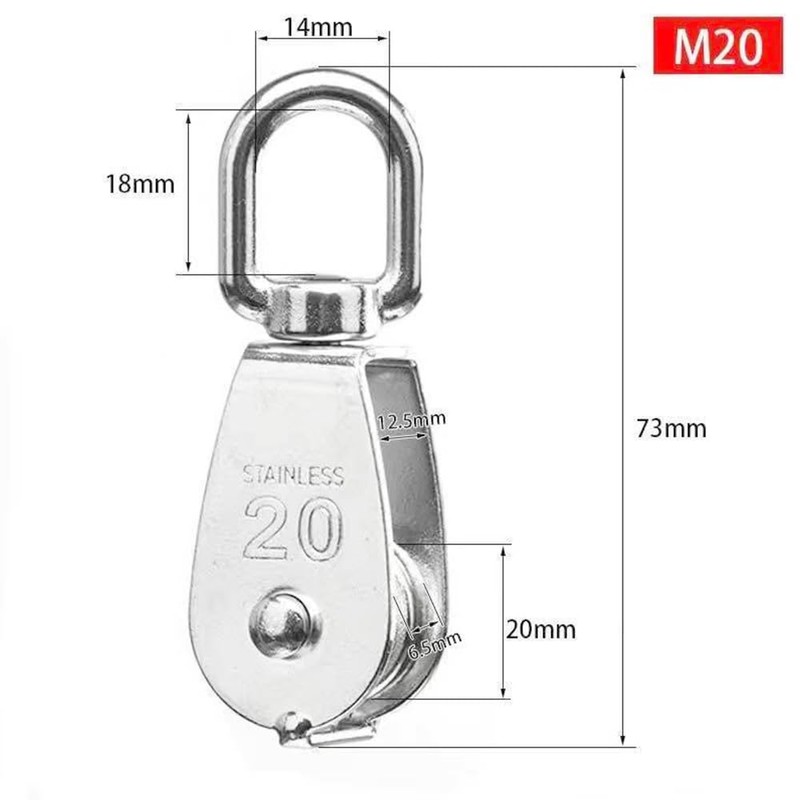 WANJICHENRUI Stainless Steel Pulley, Pulley, M20, Load Capacity 165.4 lbs