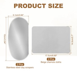 YOKIVE 2Pcs Steel Pottery Tools, Serrated Scraper Clay Ribs 3.94" x 2" Stainless Steel Sculpture Modeling Cutter Ceramic Tools with 2 Gray Chamois Cloth