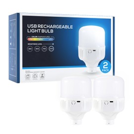 PASSICA DECOR 2 Pack USB Rechargeable LED Light Bulbs with Remote Controller,Dimmable Battery Operated Emergency Bulb for Power Outage,No Hardwired Home,Outdoor Activities