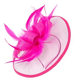 MS.ING 4Pcs Fascinators Hats for Women Tea Party Derby Hats with Gloves Pearl Jewelry Set for 1920s Party Cocktail (US, Alpha, One Size, Feather Rose Red)