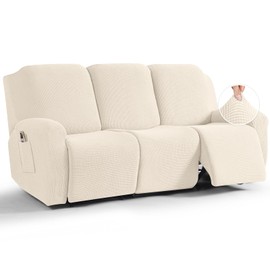 TAOCOCO Recliner Sofa Covers 8-Pieces Stretch Large Couch Covers for 3 Seats Reclining Slipcovers Soft Jacquard Pattern Furniture Protector (Beige)