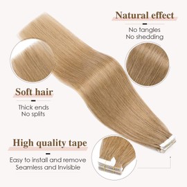 Tess Tape Extensions Real Hair Dark Blonde #27 50 cm Tape Real Hair Extensions Tape Hair Extensions, Remy Human Hair Extensions Straight Hair 10 Pieces, 25 g