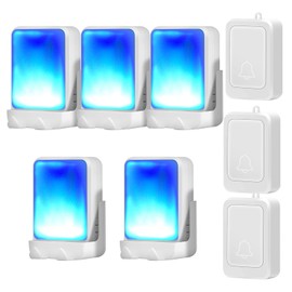 Qepi Tiuo Loud Flash Doorbell with 7 Colors of Bright Light and 4 Volumes, Wireless Doorbells 600 feet,at Home/Office,Suitable for The Elderly, Hearing Impaired People,3 Transmitter with 5 Receivers