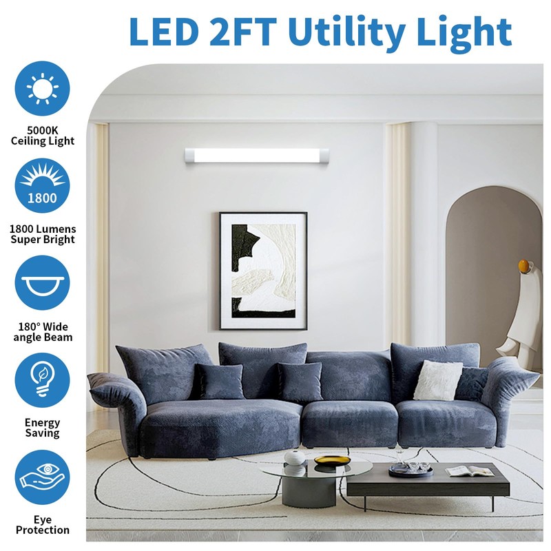Airand Utility LED Light with Plug 2PCS Linkable Fixture 2FT