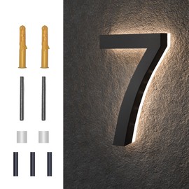 MIDIT 7 Inch Backlit LED House Numbers, Waterproof Stainless Steel, High Transparency Acrylic, LED Illuminated Home Address Number, Lighted House Numbers, Modern Address Numbers, 7 Inch Number 7