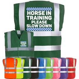 Corporate Togs HORSE IN TRAINING SLOW DOWN Equine Hi-Vis Vest - Equestrian Safety Waistcoat Tabard, Fully EN471 and Fastening Vest | Personal Protective Equipment