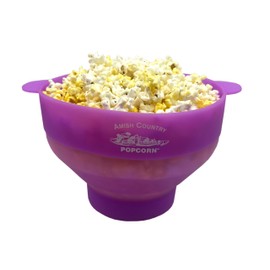 Amish Country Popcorn | Collapsible Silicone Microwave Popper with Customized ACP Logo | BPA and PVC Free Popcorn Bowl with Handles | Dishwasher Safe | Includes 2-2 oz Bags of Kernels (Purple)