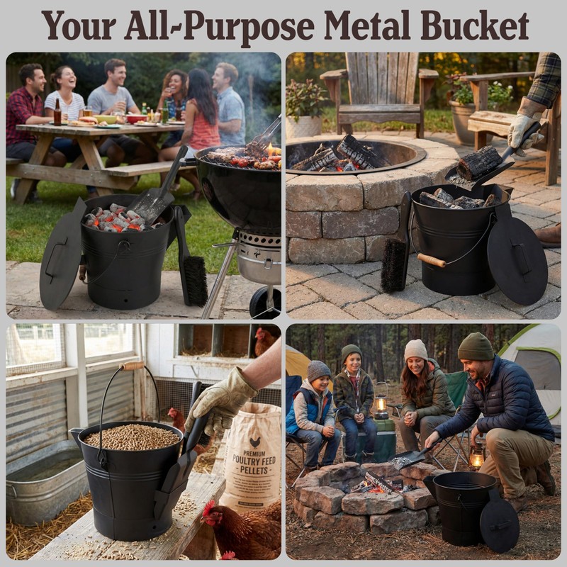 Pure Garden Ash Bucket - Metal Bucket with Lid (2.11-Gallon),