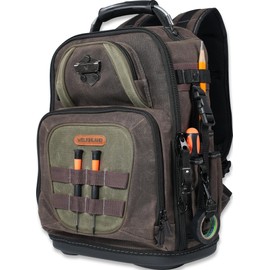 WELKINLAND 36-Pockets Electrician Backpack, Hard-Based HVAC Backpacks, Waxed-Canvas Technician Backpack, Heavy-Duty Tool Backpacks For Men