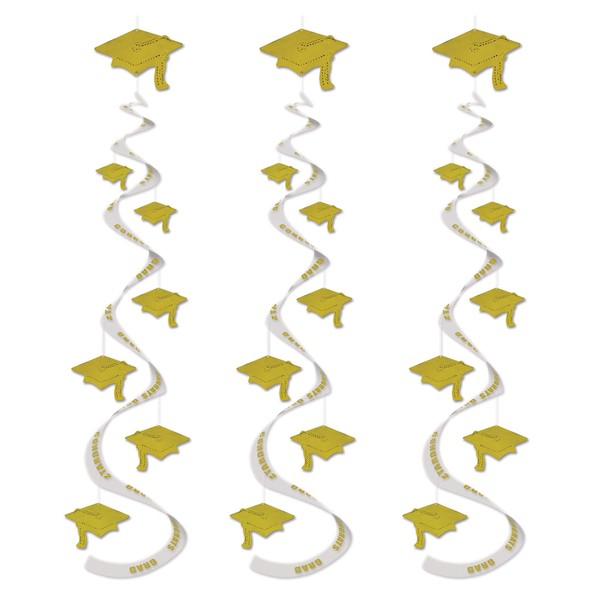Printed Grad Cap Whirls (gold) (3/Pkg)