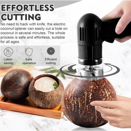 ASHATA Automatic Coconut Opener, Coconut Opener Tools Set, Stainless Steel Coconut Puncher, Coconut Meat Removal Tool, Electric Coconut Puncher Opening Tool for Young and Mature (Black)