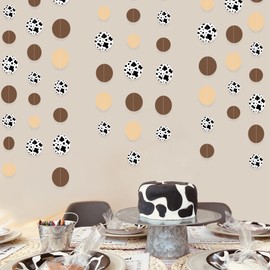 50Ft Brown Khaki Circle Dots with Cow Printed Garland Western Cowboy Party Decorations Polka Dot Streamer Backdrop for My First Rodeo Birthday Wedding Baby Shower Engagement Rustic Party Hanging Decor