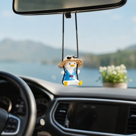Swinging Duck Car Ornament for Rearview Mirror – Cute Resin Hanging Pendant with Gift Box for Interior Décor