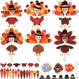 Memorywuu 24 Sets Thanksgiving Turkey Craft Wooden Spoon Turkey Craft Kit Make Your Own Turkey DIY Art Craft Thanksgiving Decor for Home Kindergarten Preschool Autumn Holiday Classroom Party Favors