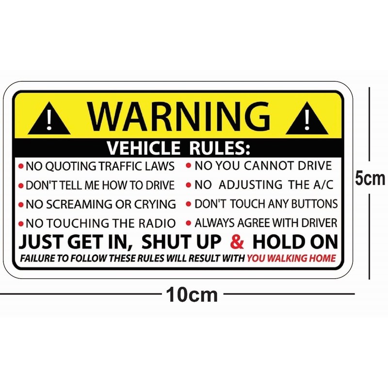 Vehicle Safety Warning Rules Sticker for Car Truck Window, Adhesive