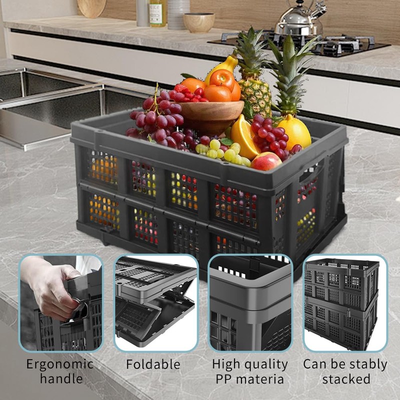 Collapsible Storage Crates | Stackable Storage Baskets | Plastic Folding