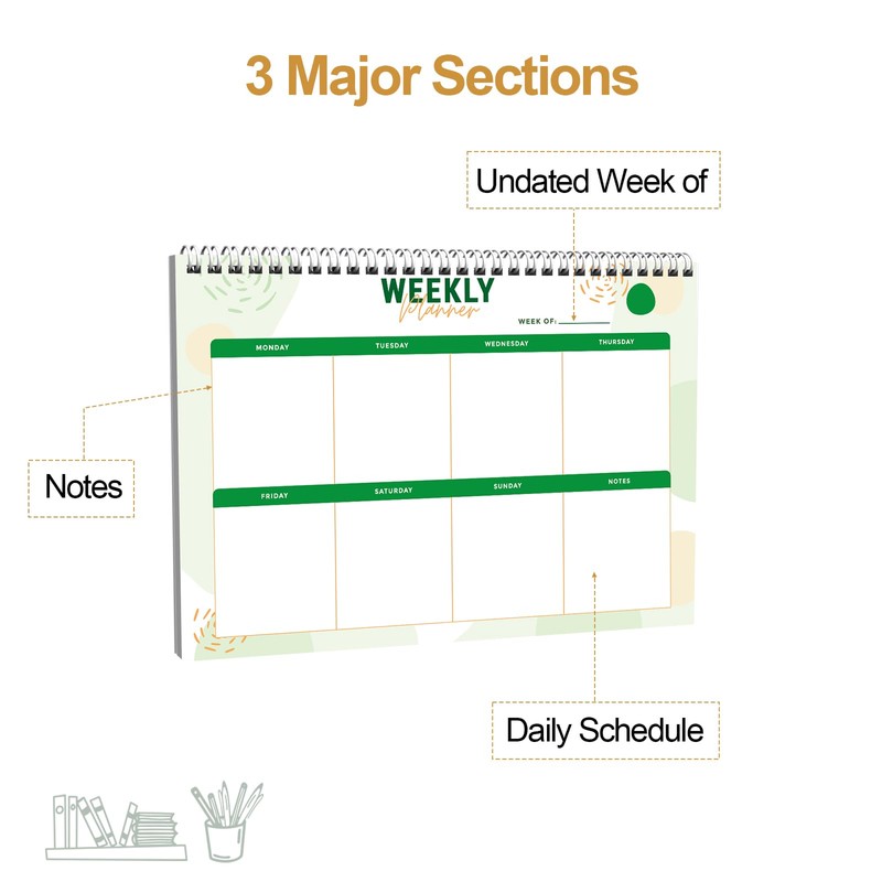 Weekly Planner Notebook, To Do List Notepad with 52 Undated