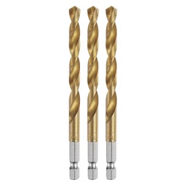 sourcing map 3pcs 1/4" Hex Shank Twist Drill Bits 7mm Titanium Coated High Speed Steel Quick Change Hex Drilling Bit Jobber Drill Bits for Wood Plastic Metal, Gold