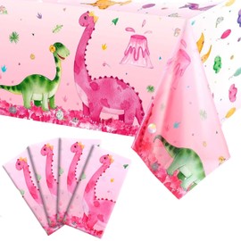 BOGAZNET 4PCS Pink Dinosaur Birthday Decoration - 54'' x 87'' Dino Tablecloth for Baby Shower Pink Table Cover for Dino Themed Party Dinosaur Party Supplies for Birthday