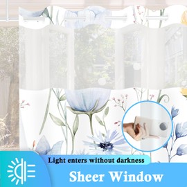 Shower Curtain and Liner Set, No Hooks Shower Curtain with Snap in Fabric Liner, Watercolor Floral Cloth Shower Curtain with Liner for Bathroom, Waterproof & Washable (Blue Blossom, 71W X 74H Inches)