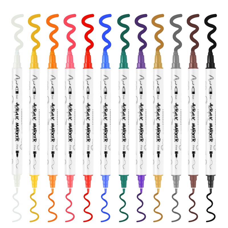 TRANSON 12 Color Bold and Fine Dual-tip Acrylic Paint Pen