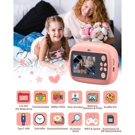 Children's Camera Instant Camera for Girls and Boys Aged 3-12 Years, 1080p Children's Instant Camera Christmas and Portable Toy for 3-10 Years Old Girls and Boys