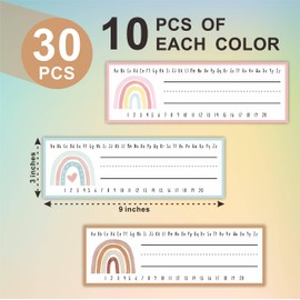 30 Name Tags Labels - Boho Rainbow Self Adhesive Name Plates, Desk Label, Locker Stickers for Classroom School, Student, Teacher Decorations & Supplies - A01