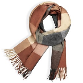 Glamexx24 Scarf Women's Winter Checked Fashion: Women's Winter Scarf, Knitted Set Scarf, Oversized Square Blanket Scarf, Blanket Scarf, Striped Pattern, Fringe Poncho, Orange, beige, grey