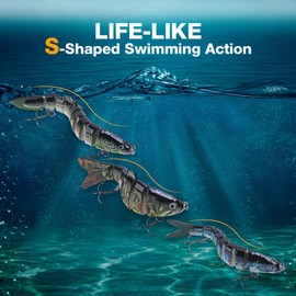 Goture 5pcs Multi-Jointed Swimbait Fishing Lures, Lifelike Slow-Sinking Bait for Freshwater and Saltwater, Ideal for Bass, Pike, Muskie, Trout, Walleye, and Catfish, with Tackle Box Included (A)