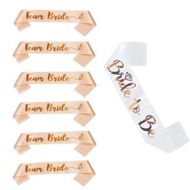 Yymobt 7Pcs Bachelorette Party Sash, 1 White Bride to Be Sash and 6 Champagne Team Bride Sashes Bride Bridesmaid Sash for Bachelorette Party Supplies Bridal Shower Hen Party Wedding