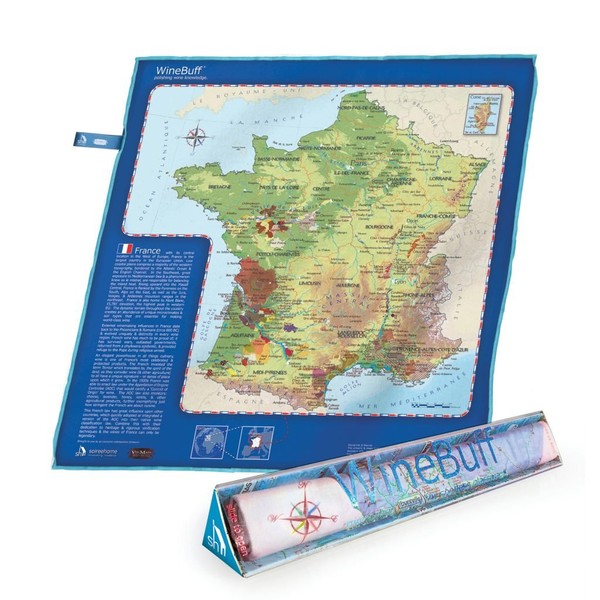 Soireehome winebuff – Francia Edition – Large Micro Gamuza de Fibra para Crystal-Clear Streak-Free, Pulido, Copas de Vino – Vino 50,8 x 50,8 cm Educational Notas y Vino Regional Detallada Mapas