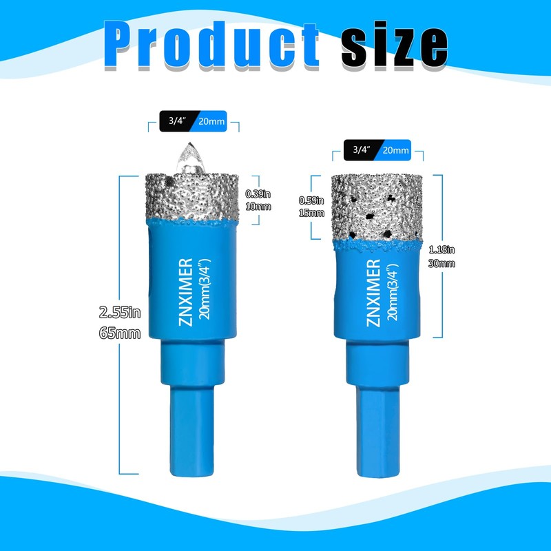 ZNXIMER Diamond Hole Saw Drill Bits - 2pcs 3/4" Diamond