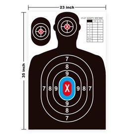 24 Pack Paper Shooting Targets for Range Bulk 23"×35" Silhouette with Red Bullseye,Heayy Duty Shooting largets Paper,Indoor and Outdoor Use,Suitable for Handguns,Rifles,BB Guns,Airsoft,Pellet Guns