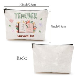 CREATCABIN Makeup Bag for Teachers, Cosmetic Bag Made of Canvas, Multi-Purpose Pen Case, Zip, Toiletry Bag, Travel Bag, Purse, Bag, Portable Survival Kit, Large Gift for Women, 25 x 18 cm