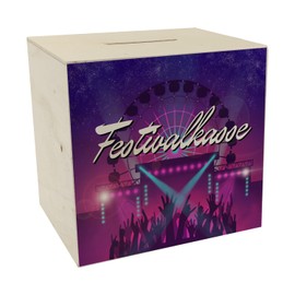 speecheese Festival Fund Wooden Money Box for the Next Concert or Open Air Festival Event - Modern, Brown, 9.5 x 12.5 x 9.5 cm - Festival Goers and Concert Goers (Unisex)