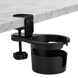DONGFANGB Drink Holder for Desk 360° Rotating Storage Clamp Cup Holder Drink Holder Space Saving Table Fixed Easy Installation for Office School Home (Black)