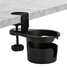 DONGFANGB Drink Holder for Desk 360° Rotating Storage Clamp Cup Holder Drink Holder Space Saving Table Fixed Easy Installation for Office School Home (Black)