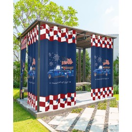 Tersuger Indoor Outdoor Curtains for Patio Independence Day Bule Red Plaid Outside Curtains Waterproof Grommet Privacy Drapes Light Filter Curtain for Porch Pergola Gazebo 52" Wx95 L 1 Panel