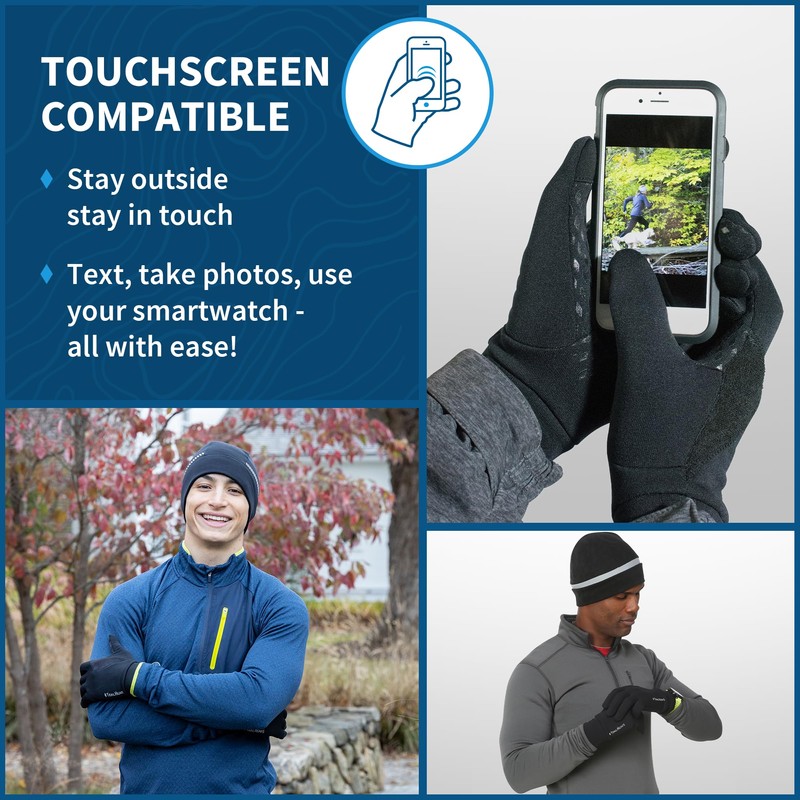 TrailHeads Men’s Running Gloves - Black Touchscreen Gloves - Lightweight