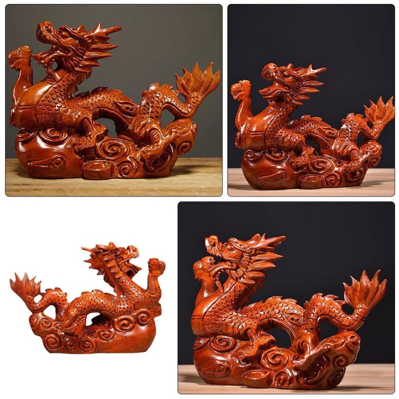 Baluue Creative Chinese Dragon Ornament Wooden Dragon Statue Decor for
