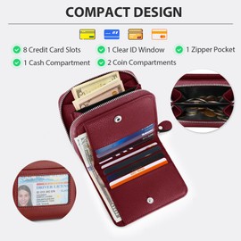 XINNSTAR Small Wallet for Women, Genuine Leather RFID Blocking Credit Card Holder Slim Compact Coin Purse Women's Wallets with ID Window 8 Card Slots